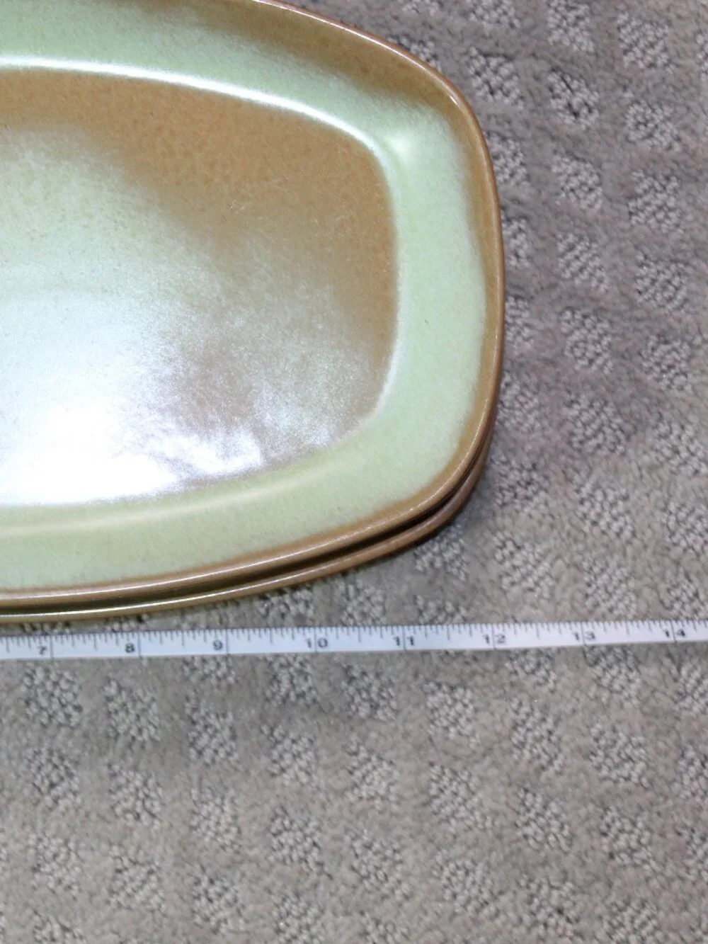 Set of 2 Frankoma Green Brown Ceramic Rectangular Platter Impressed Backstamp